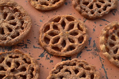 Crispy sugar coated mexican pastries or cookies called bunuelos