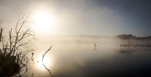 Scenic view of lake against sky at morning