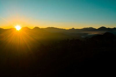 Scenic view of silhouette mountains against sky during sunset