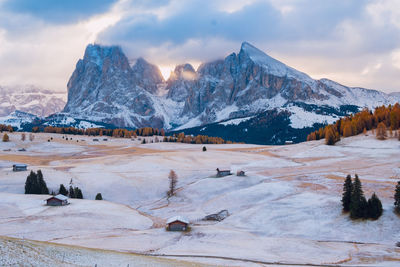 Scenic view of snowcapped mountains against sky