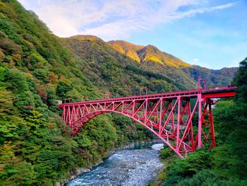 Bridge over mountains against sky
