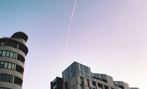 Low angle view of buildings against clear sky