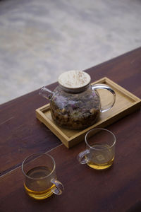 High angle view of coffee on table