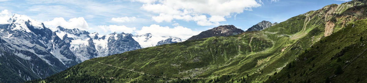 Panoramic view of majestic mountains against sky