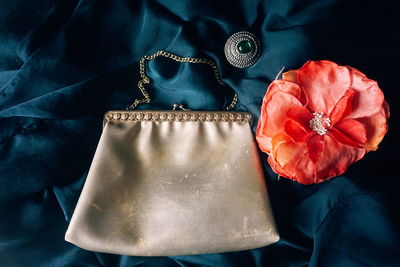 An old golden purse and women accessories