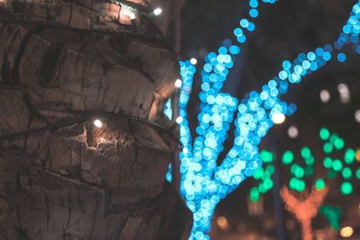 Low angle view of illuminated christmas tree at night