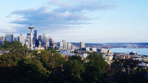 City skyline with river in background