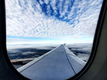 View of sky seen through airplane window