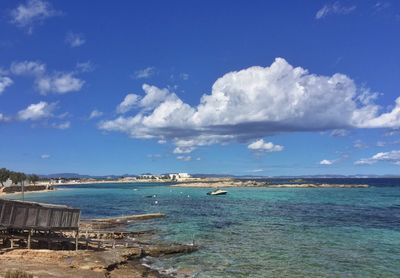 Scenic view of sea against blue sky