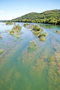 Scenic view of lake against sky