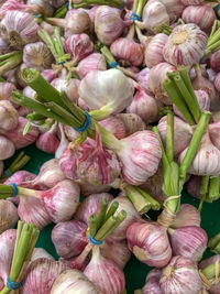 Full frame shot of garlic in farmers market