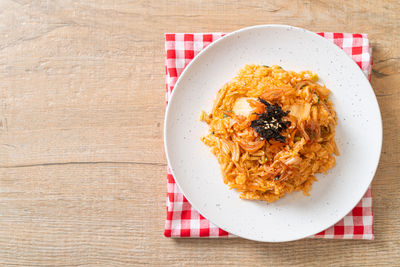 High angle view of food in plate on table