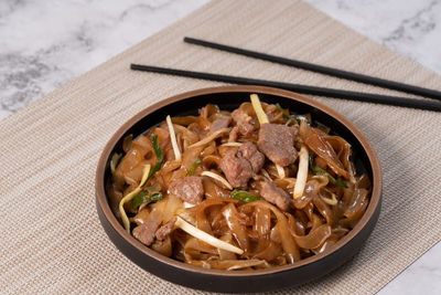 High angle view of food in bowl on table