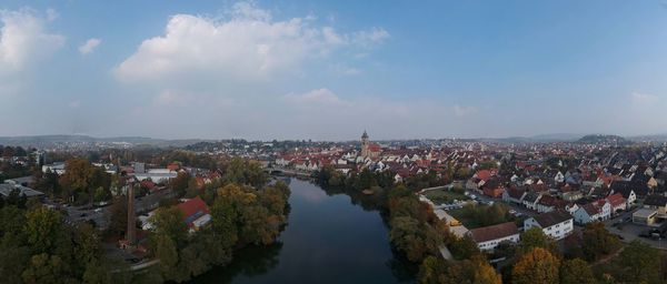 High angle view of townscape against sky