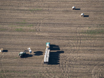 High angle view of working on field