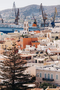 High angle view of buildings in city