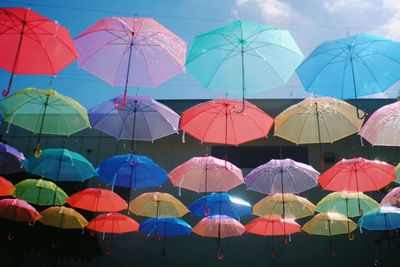 Low angle view of colorful umbrella