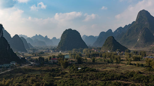 Panoramic view of landscape and mountains against sky