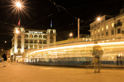 Light trails on road at night