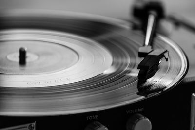 Close-up of old record player