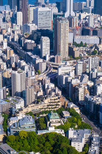 High angle view of buildings in city