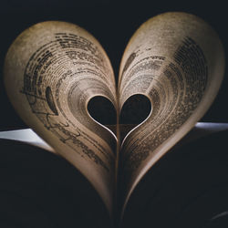 Close-up of heart shape on book