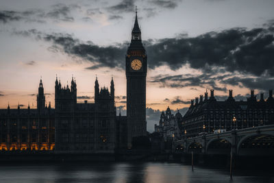 Buildings in city at night