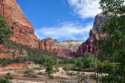 Scenic view of rocky mountains against sky at zion national park