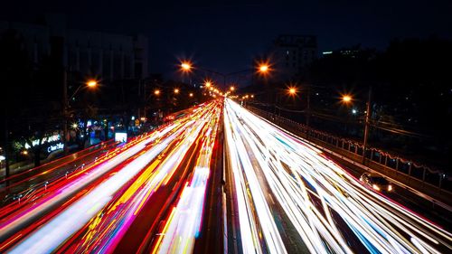 High angle view of road at night