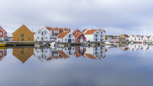 Reflection of buildings in lake