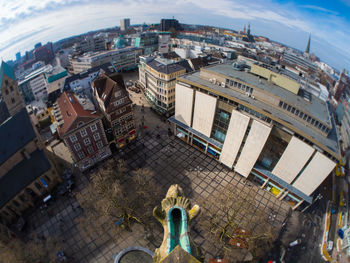 High angle view of cityscape against sky