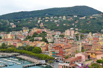 High angle view of townscape against sky