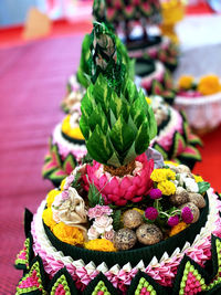 Close-up of multi colored candies on table