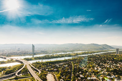 High angle view of cityscape against sky