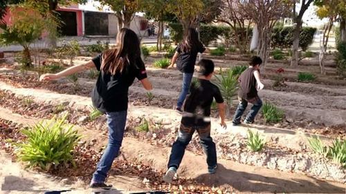 Full length of friends on walkway