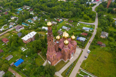 Top view of the church of the resurrection of christ in the city of vichuga. 