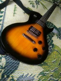 High angle view of guitar