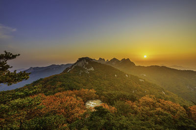 Scenic view of landscape against sky during sunset