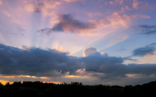 Low angle view of silhouette trees against dramatic sky