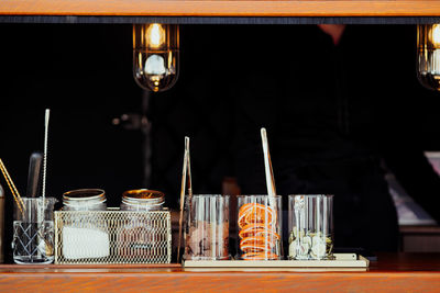 Food in containers on wooden table