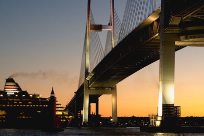 View of suspension bridge at sunset