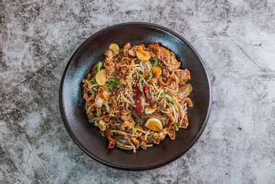 High angle view of food in bowl on table