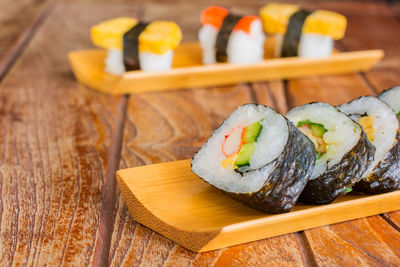 Close-up of sushi on table