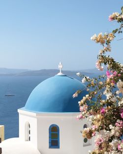 View of sea against clear blue sky