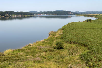 Scenic view of lake against sky