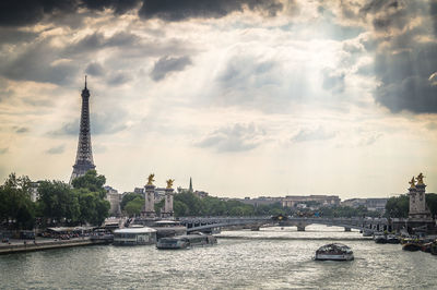 View of cityscape against cloudy sky