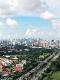 High angle view of cityscape against sky