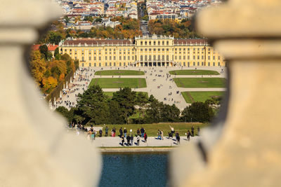 Historic building view between balusters