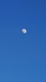 Low angle view of moon against blue sky