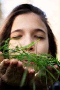 Close-up portrait of a young woman